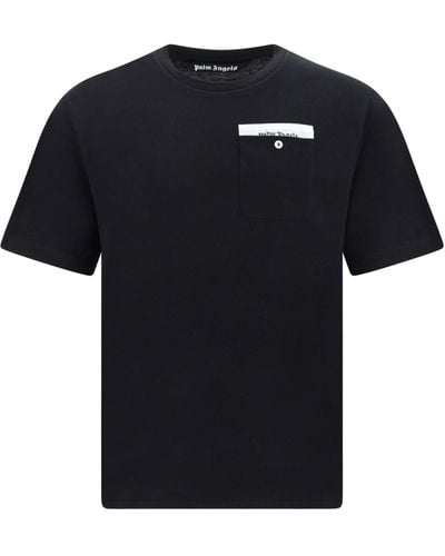 Palm Angels Logo Printed Cotton Crewneck T Shirt - Black