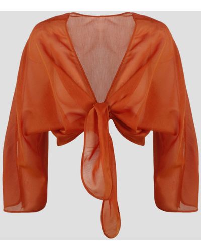 Alberta Ferretti Cotton Silk Knot Shirt - Orange