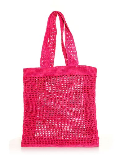 IBELIV Fuchsia Shoulder Bag In Natural Raffia - Pink