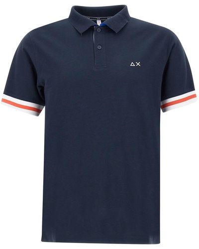 Sun 68 Stripes Cotton Polo Shirt - Blue