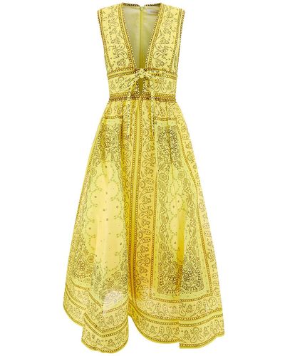 Zimmermann Bow-detail Sleeveless Linen And Silk-blend Midi Dress - Yellow