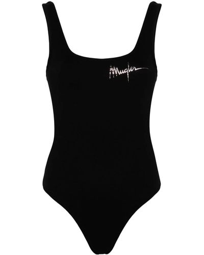 Mugler Bodysuit With Exclusive Logo Print - Black