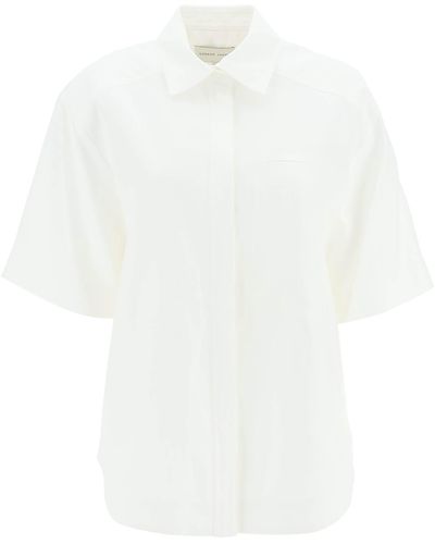 Loulou Studio Oversized Viscose And Linen Short-sleeved Shirt - White