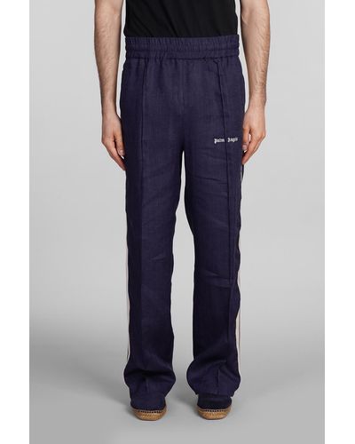 Palm Angels Trousers In Blue Linen