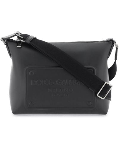 Dolce & Gabbana Leather Crossbody Bag With Debossed Logo - Black