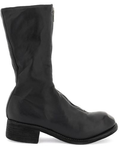 Guidi Front Zip Leather Boots - Black