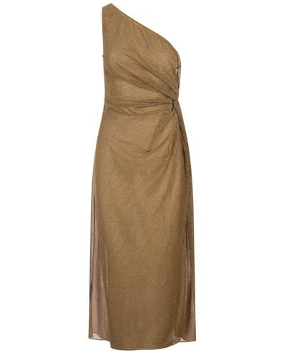 Oséree Toffee Lumiere One-Shoulder Midi Dress - Natural
