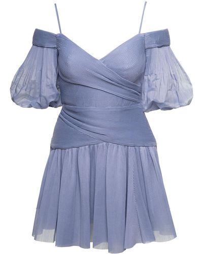 Zimmermann Light-blue Pleated Mini Dress In Chiffon Woman