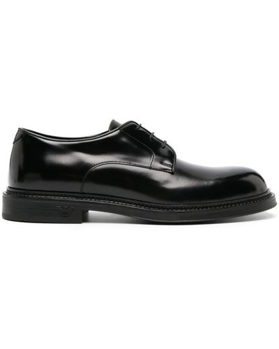 Emporio Armani Shiny Leather Laced Shoes - Black