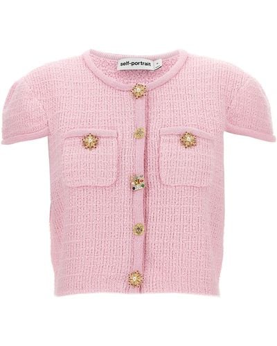 Self-Portrait Jewel Button Knit Top - Pink