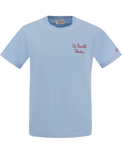 Mc2 Saint Barth Cotton T Shirt With Barth Skater Print - Blue
