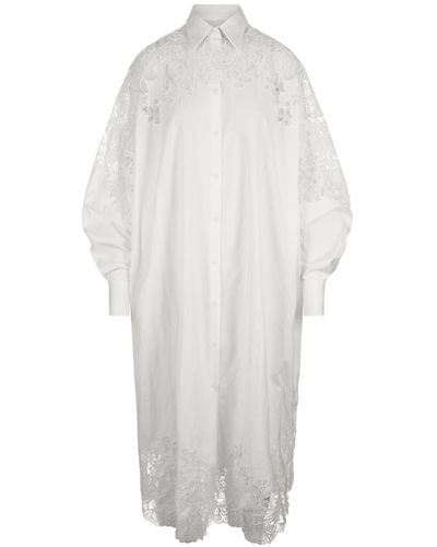 Ermanno Scervino White Oversized Shirt Dress With Lace