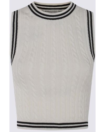 Alessandra Rich White And Black Cotton Top - Grey