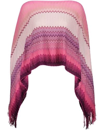 Missoni Fringed Knit Poncho - Pink