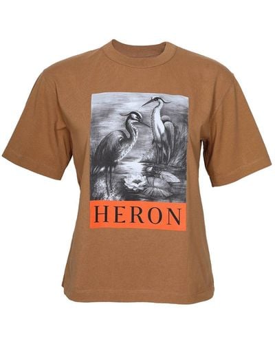 Heron Preston T-shirt In Cotton With Print - Brown