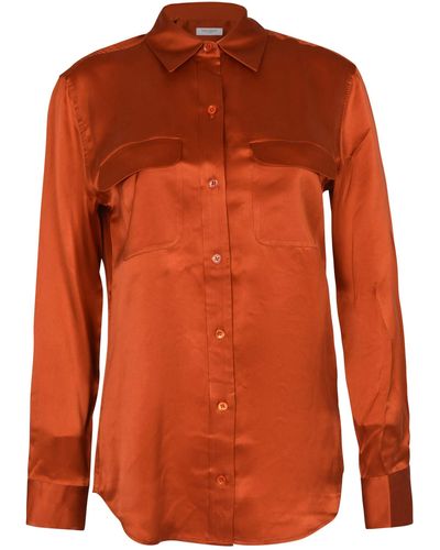 Equipment Patched Pocket Round Hem Plain Shirt - Orange