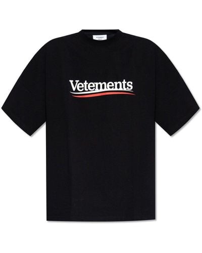 Vetements Logo Printed Crewneck T-Shirt - Black