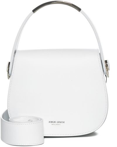Giorgio Armani Logo Detailed Foldover Top Tote Bag - White