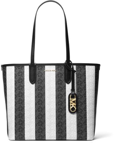Michael Kors Striped Shopping Bag With Logo - White