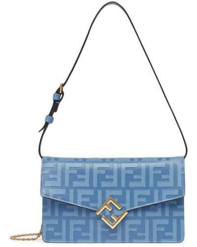 Fendi Chain Pouch Wallet On Chain Vitello Stampa - Blue