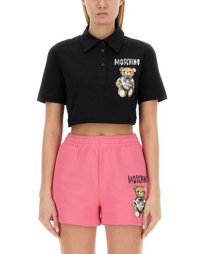 Moschino Cropped Fit Polo Shirt - Black