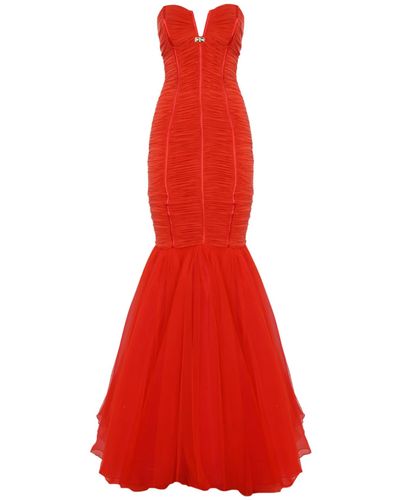 Elisabetta Franchi Red Carpet Dress In Jersey And Tulle