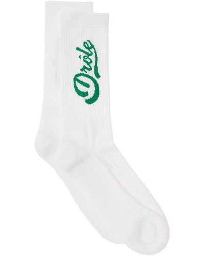Drole de Monsieur Ribbed Socks With-Colored Logo - White