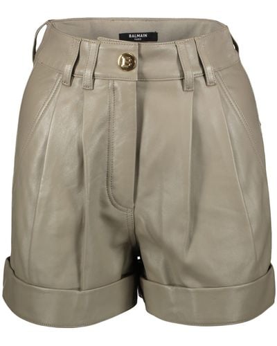 Balmain Leather Shorts - Grey
