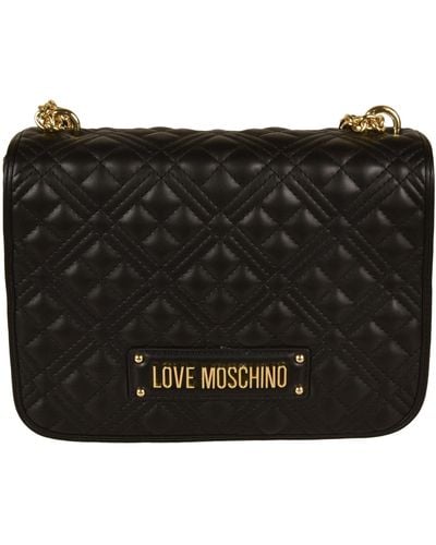 Love Moschino Logo Plaque Quilted Shoulder Bag - Black