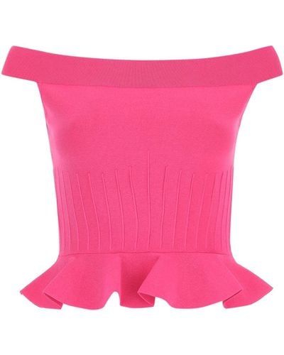 Alexander McQueen Fuchsia Stretch Viscose Blend Top - Pink