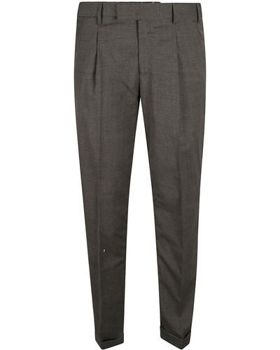 PT Torino Logo Patched Slim Fit Plain Trousers - Grey