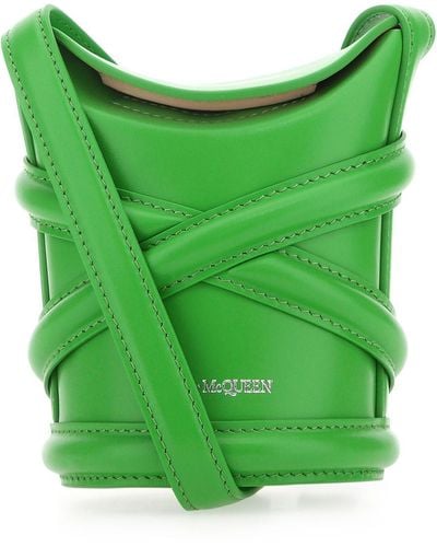 Alexander McQueen Grass Leather Mini The Curve Bucket Bag - Green