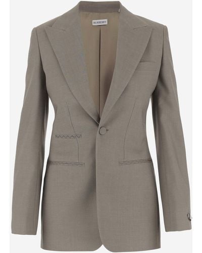 Burberry Wool Tailored Jacket - Grey