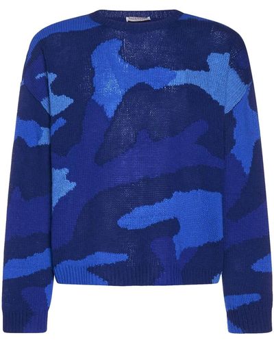 Valentino Garavani Camo Wool-knit Sweater - Blue