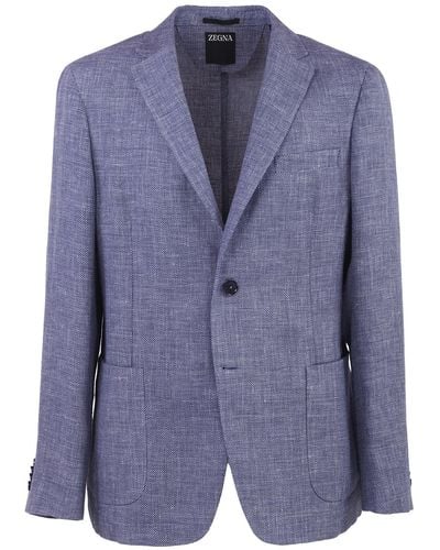 Zegna Linen-cotton Blend Shirt Jacket - Blue