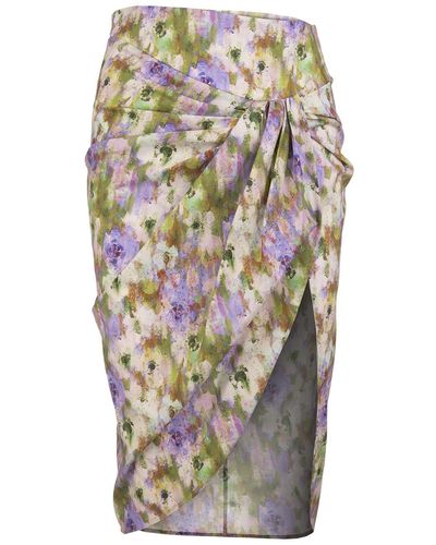 GIUSEPPE DI MORABITO Midi Skirt With Draping And All-over Lilac And Green Floral Print