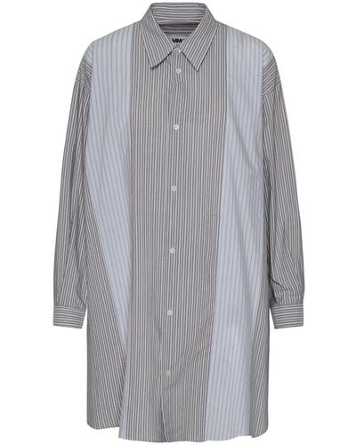 MM6 by Maison Martin Margiela Paneled Pinstripe Buttoned Shirt Dress - Gray