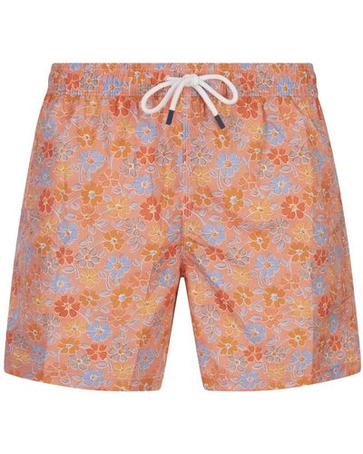 Fedeli Swim Shorts With Multicoloured Flower Pattern - Pink