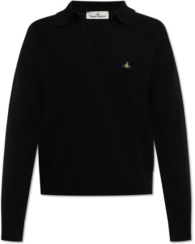 Vivienne Westwood Football Wool Sweater With Collar - Black