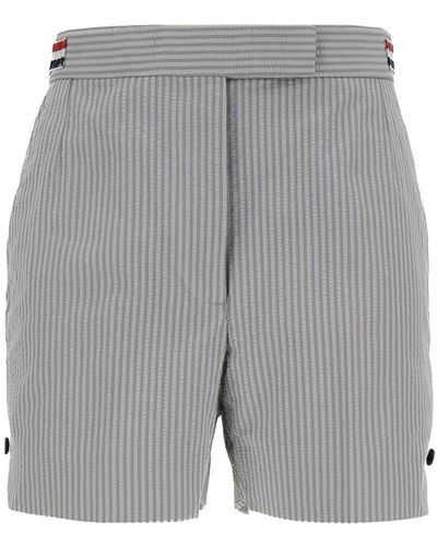 Thom Browne Grey Stripe Bermuda Shorts With 4bar Rwb Detail In Cotton Woman