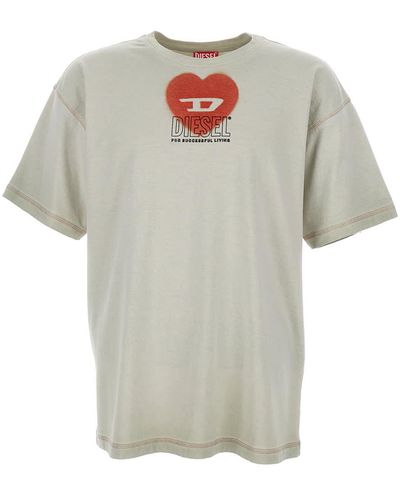 DIESEL T-buxt-n4 Heart Printed Crewneck T-shirt - White