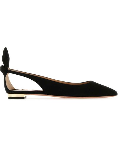 Aquazzura Suede Bow Tie Ballet Ballerinas - Black