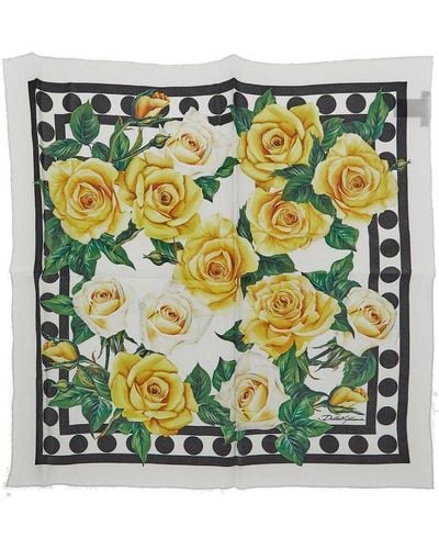 Dolce & Gabbana Floral Printed Square Scarf - Green