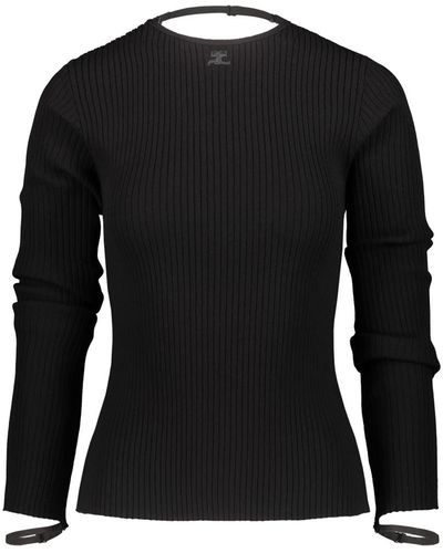 Courreges Elastic Wrist Rib Knit Sweater Clothing - Black