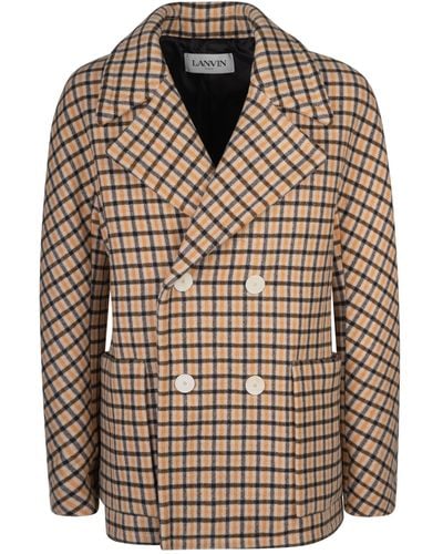 Lanvin Double-Breast Check Jacket - Brown