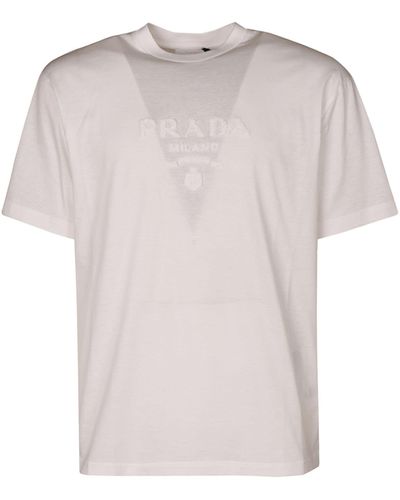 Prada Logo Flocked Crewneck T-shirt - Men - Pink