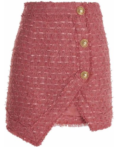Balmain Gold Button Tweed Skirt - Pink