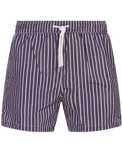 Fedeli Burgundy Striped Swim Shorts - Purple