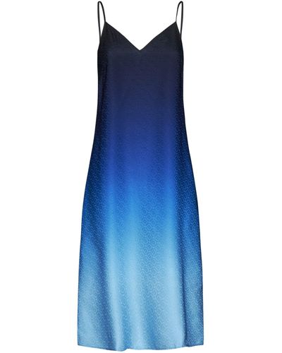 Casablancabrand Monogram Jacquard Silk Slip Dress - Blue