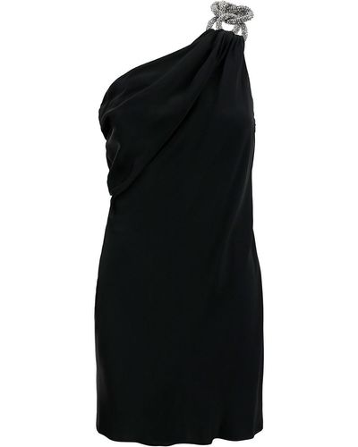 Stella McCartney Black One-shoulder Mini Dress With Crystal Chain In Double Satin